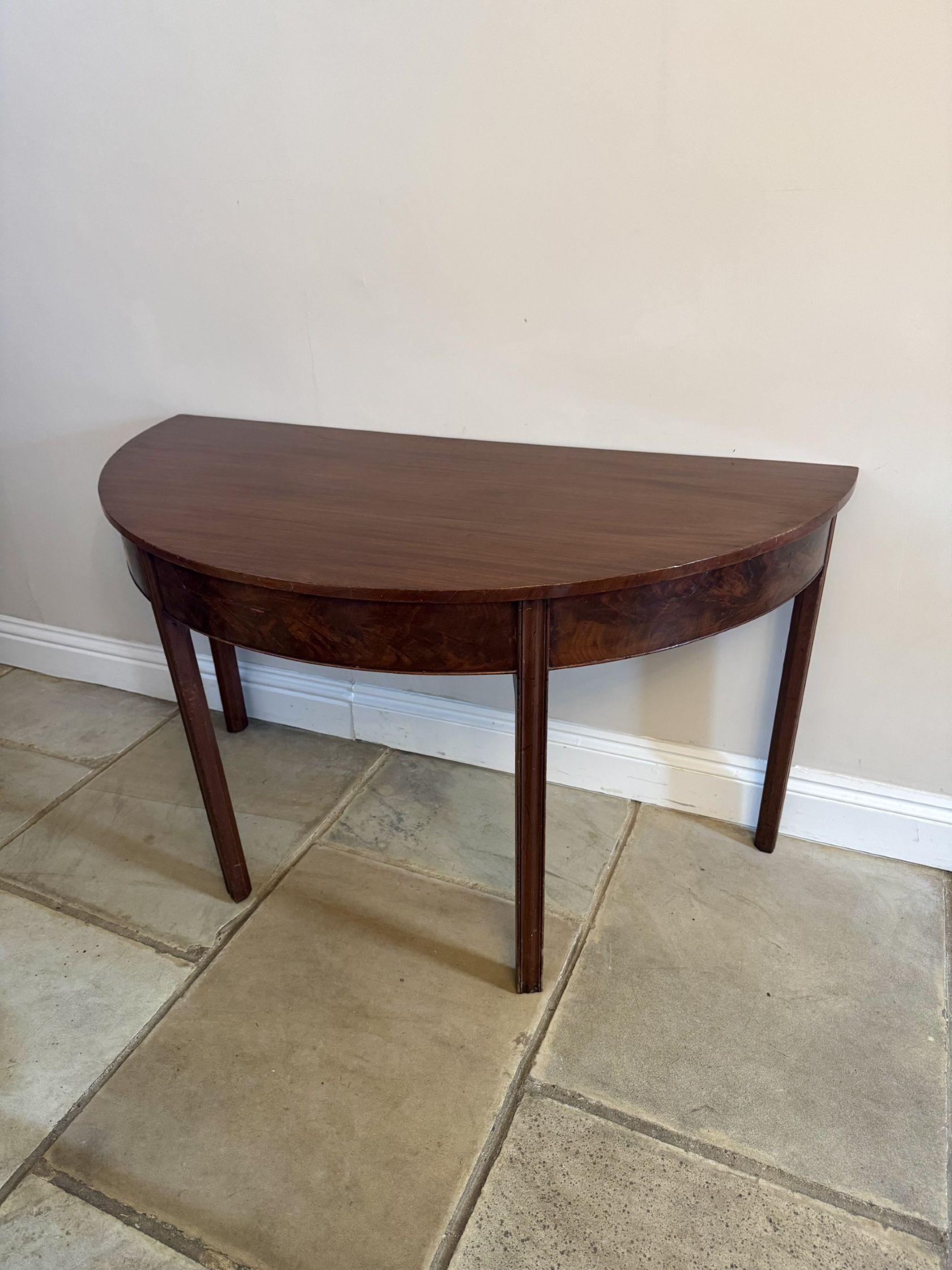 19th Century Pair of quality figured mahogany antique George III demi lune console tables For Sale