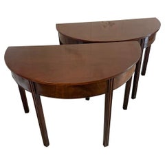 Pair of Quality Figured Mahogany Antique George III Demi Lune Console Tables
