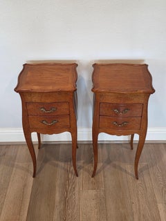 Pair of Quality French Louis XV Style Bombe Fruitwood Nightstands End Tables
