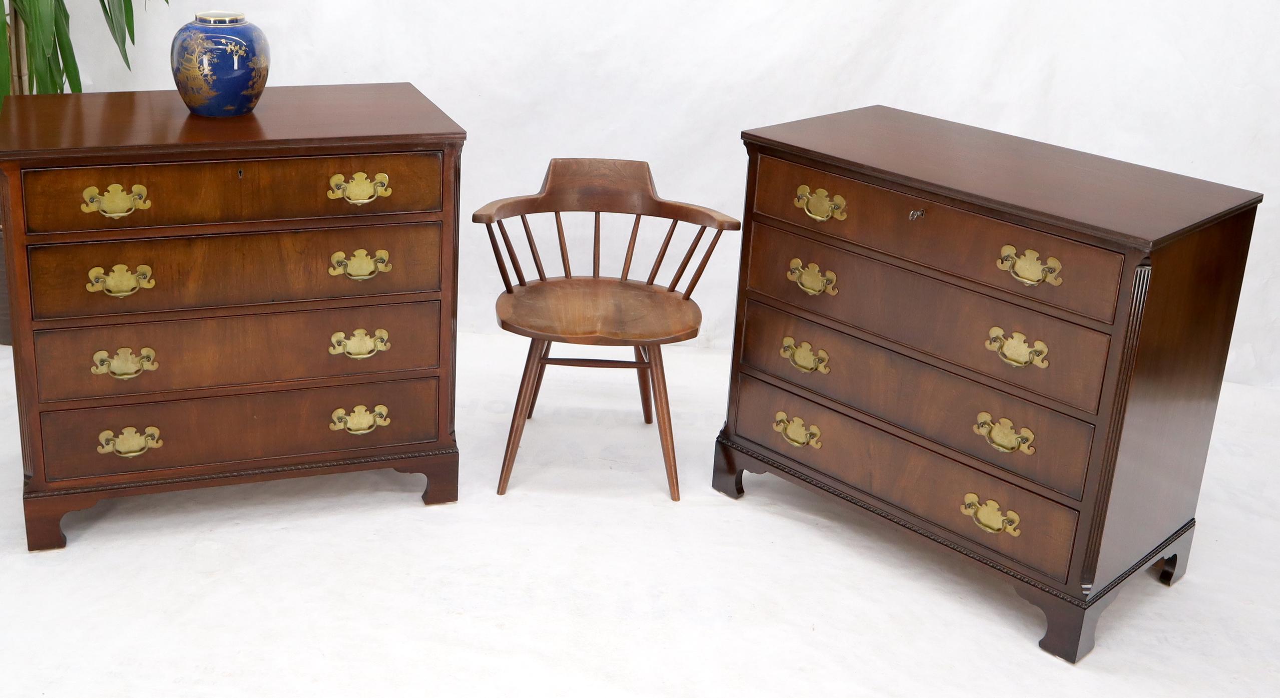 Lacquered Pair of Quality Mahogany Chippendale Bachelor Chests w/ Brass Hardware