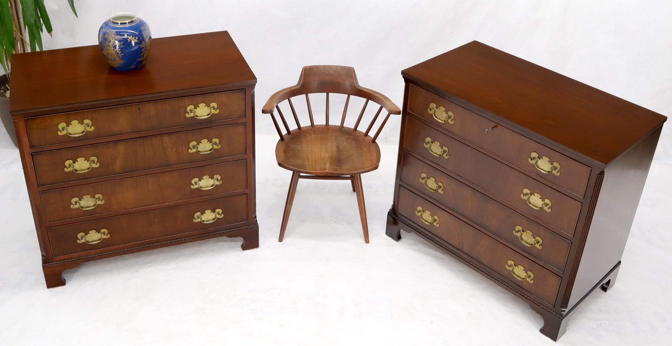Pair of Quality Mahogany Chippendale Bachelor Chests w/ Brass Hardware In Good Condition In Rockaway, NJ