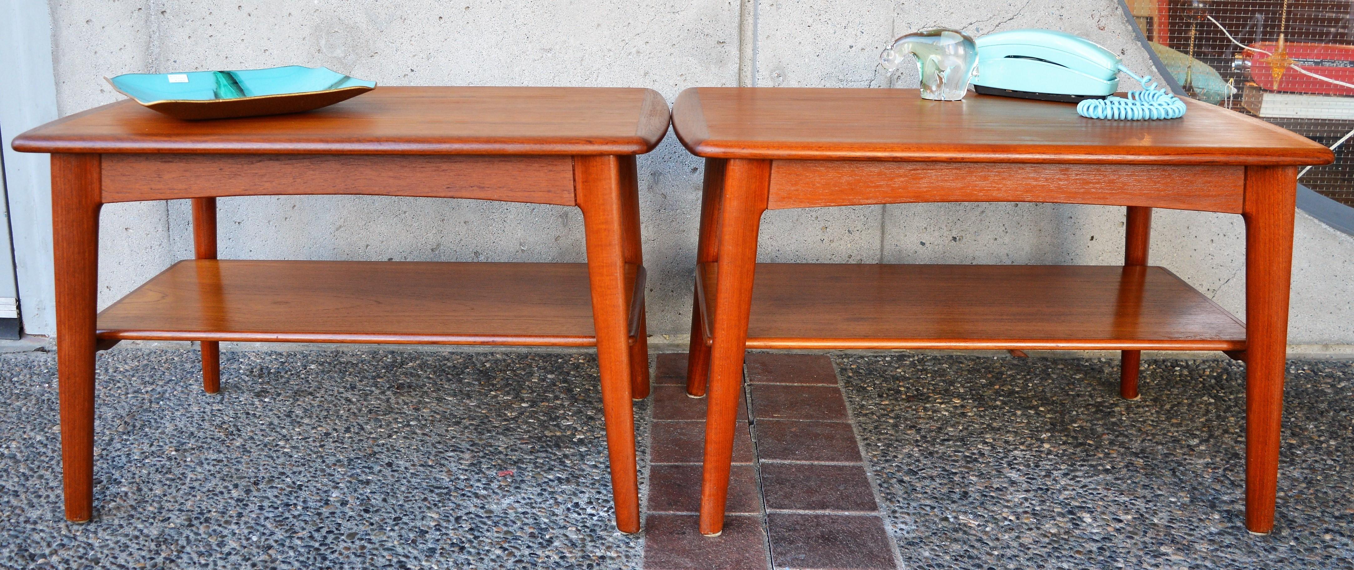Pair of Quality Teak Side Tables or Nightstands by Svend Madsen W/Shelf & Drawer 4
