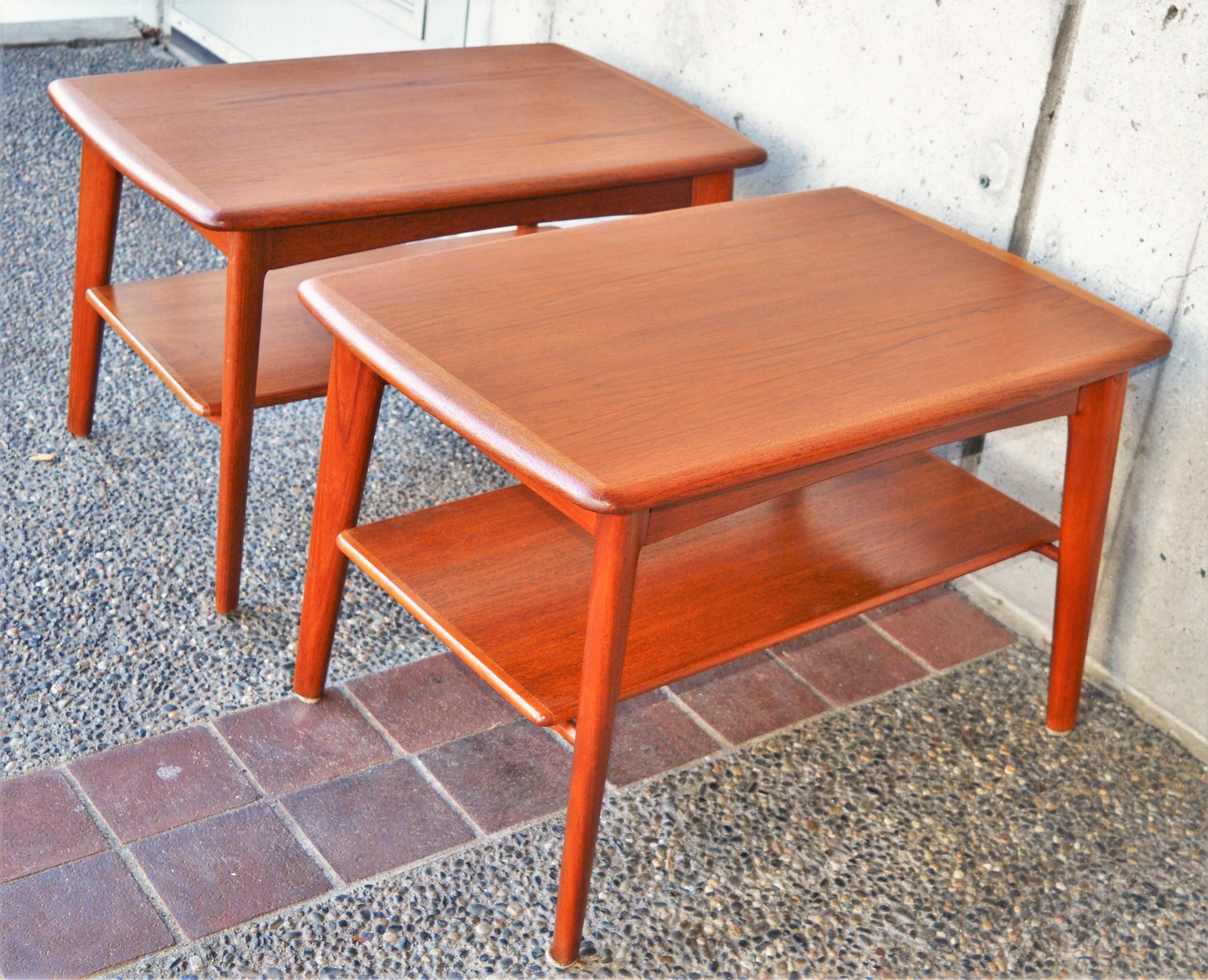 Pair of Quality Teak Side Tables or Nightstands by Svend Madsen W/Shelf & Drawer 5