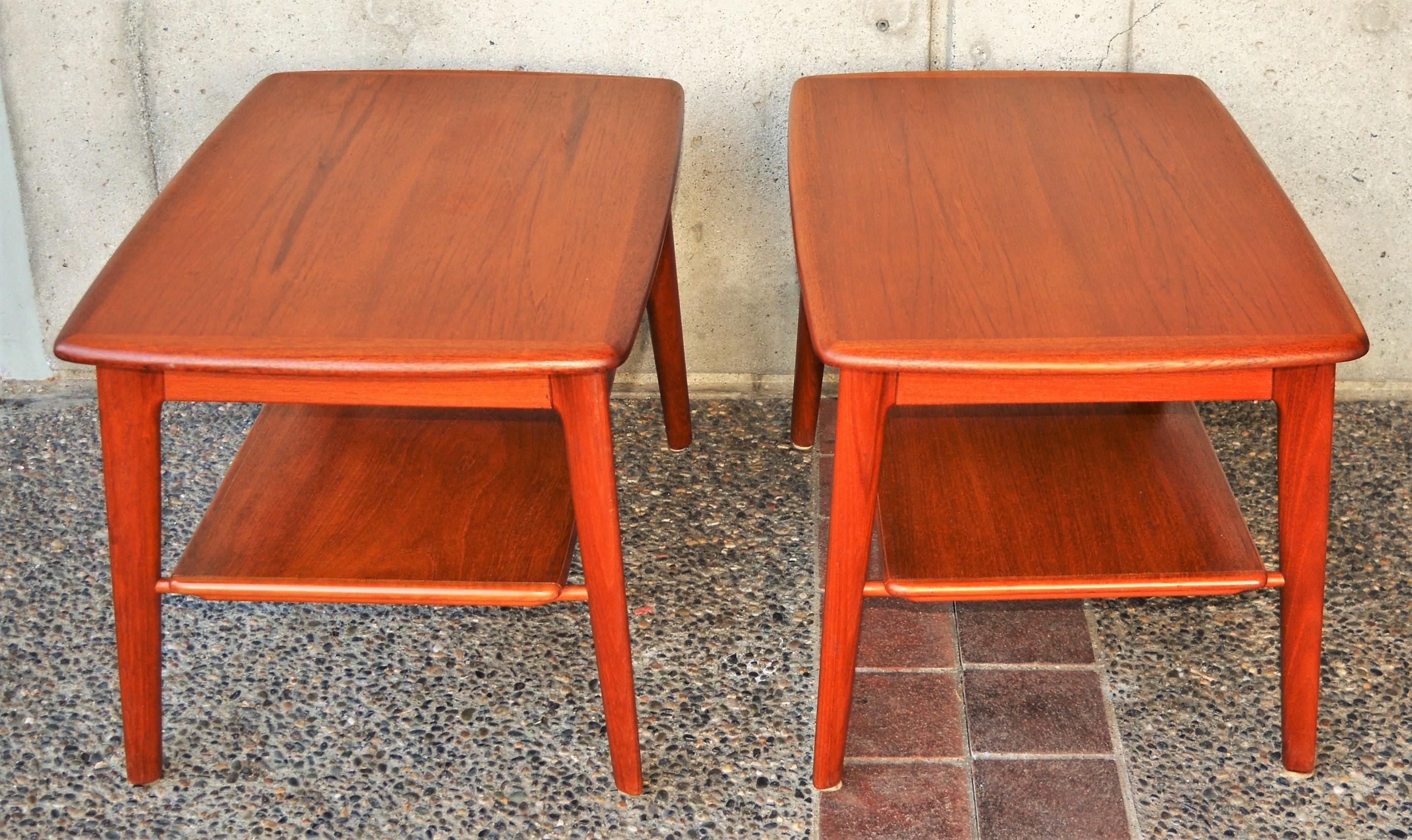Pair of Quality Teak Side Tables or Nightstands by Svend Madsen W/Shelf & Drawer 6