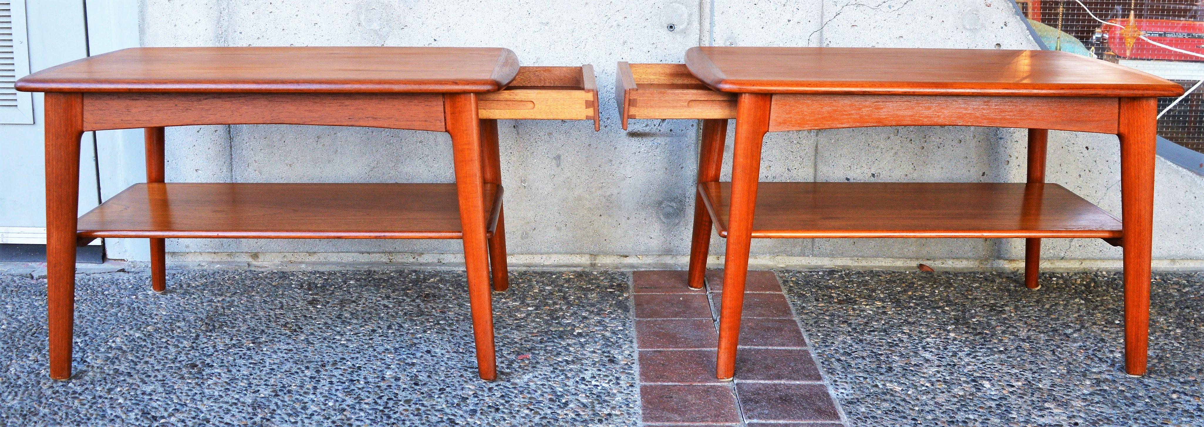 Pair of Quality Teak Side Tables or Nightstands by Svend Madsen W/Shelf & Drawer 7