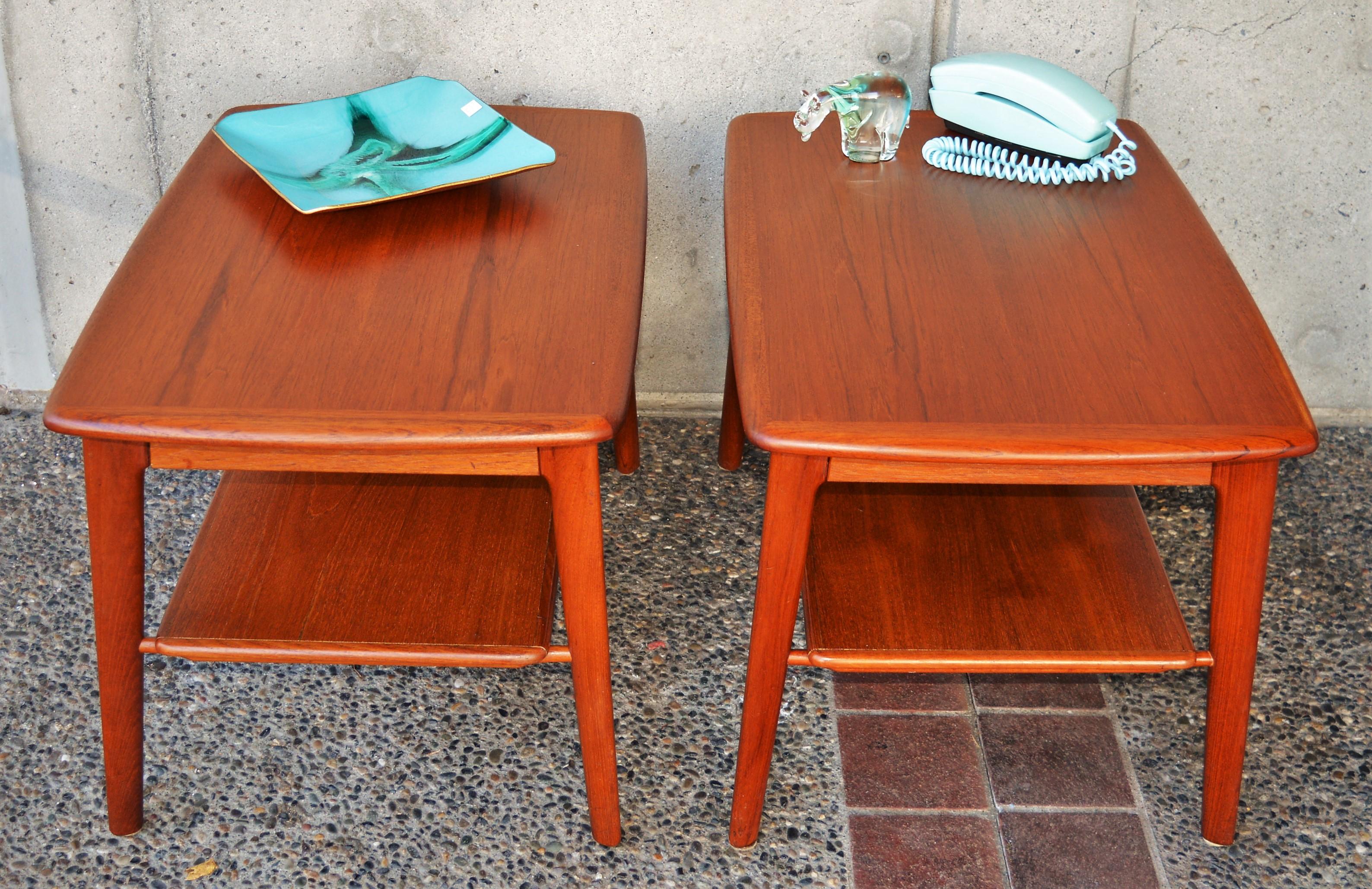 Mid-Century Modern Pair of Quality Teak Side Tables or Nightstands by Svend Madsen W/Shelf & Drawer