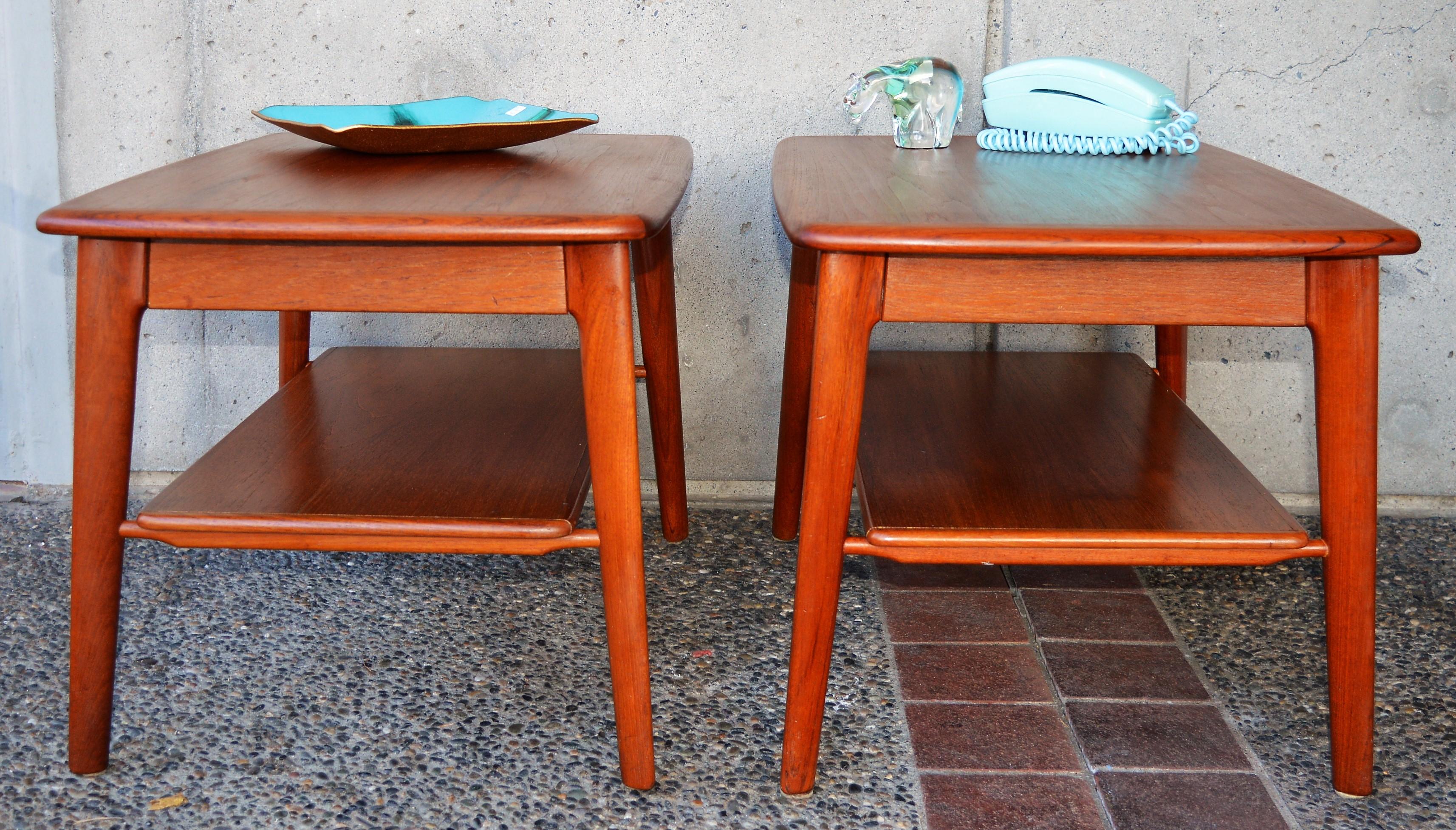 Danish Pair of Quality Teak Side Tables or Nightstands by Svend Madsen W/Shelf & Drawer