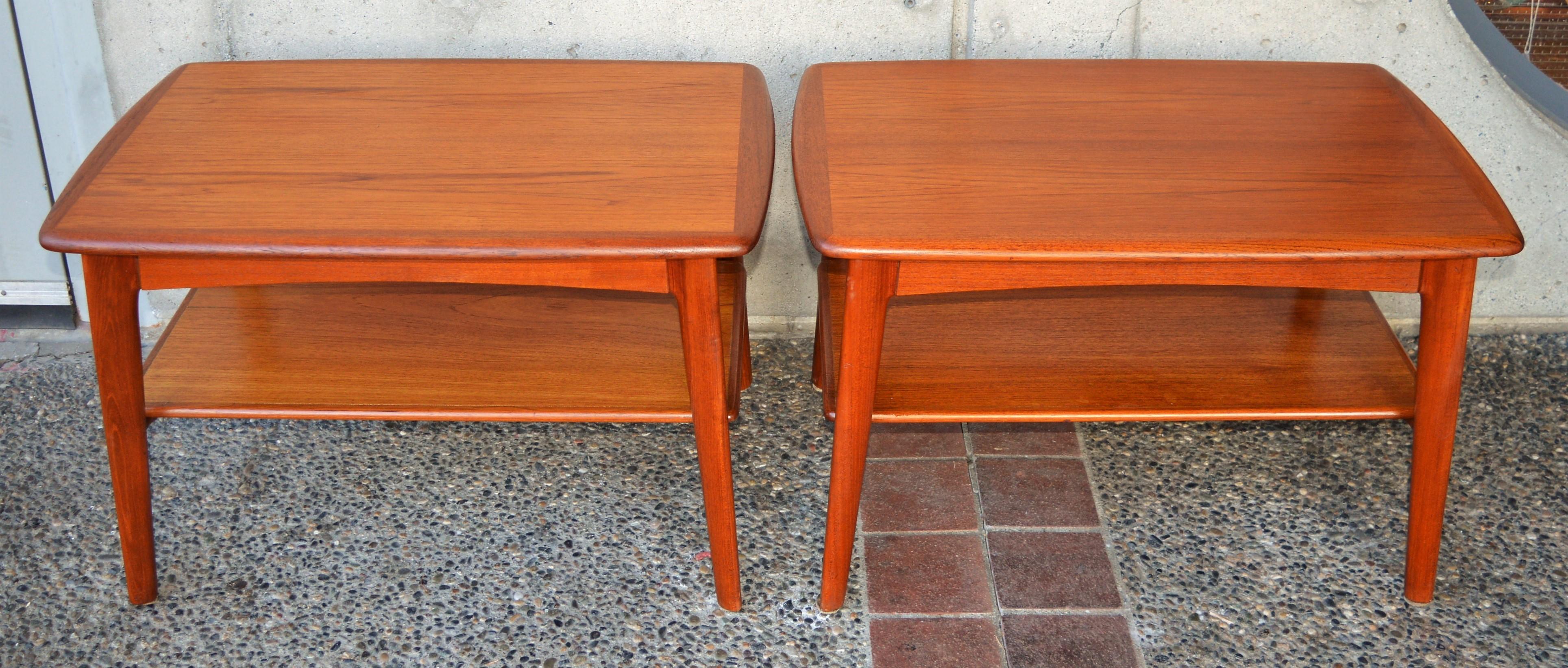 Pair of Quality Teak Side Tables or Nightstands by Svend Madsen W/Shelf & Drawer 3