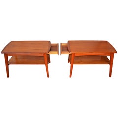 Pair of Quality Teak Side Tables or Nightstands by Svend Madsen W/Shelf & Drawer