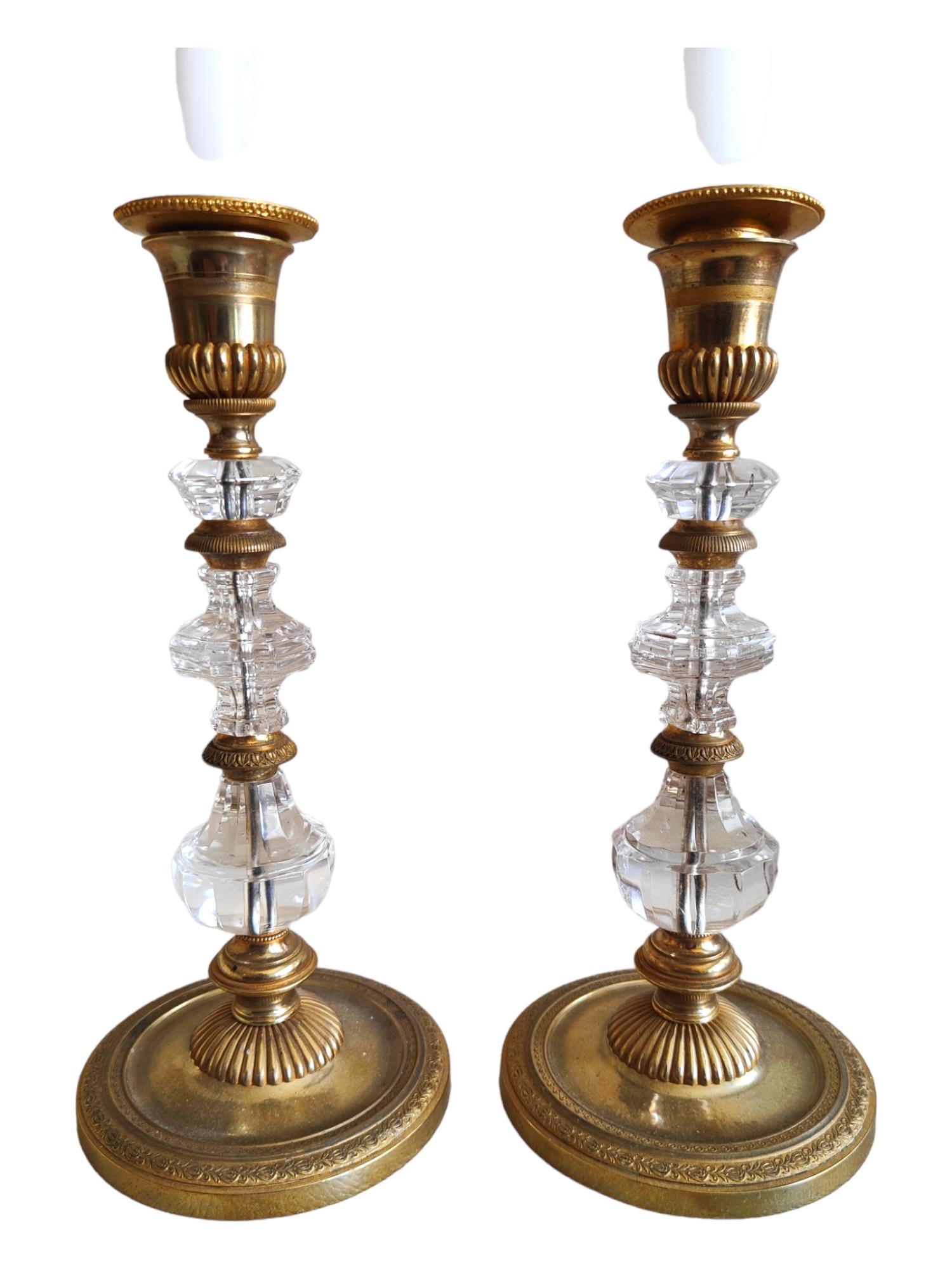 Pair of Quartz Candlesticks 'Rock Crystal, 19th Century' In Good Condition For Sale In Madrid, ES