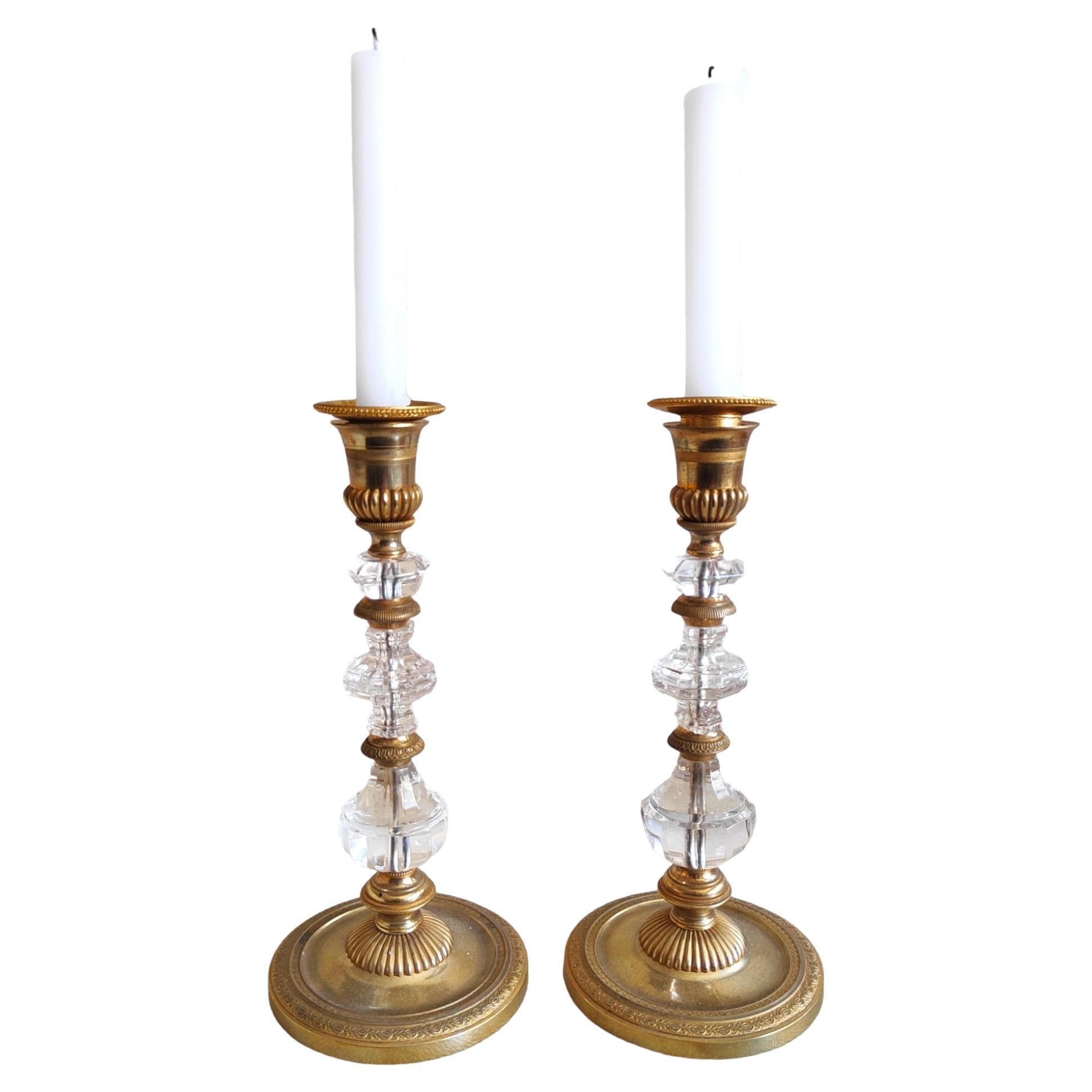 Pair of Quartz Candlesticks 'Rock Crystal, 19th Century' For Sale