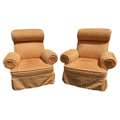 Paire de fauteuils tapissés corail sur mesure Quatrain