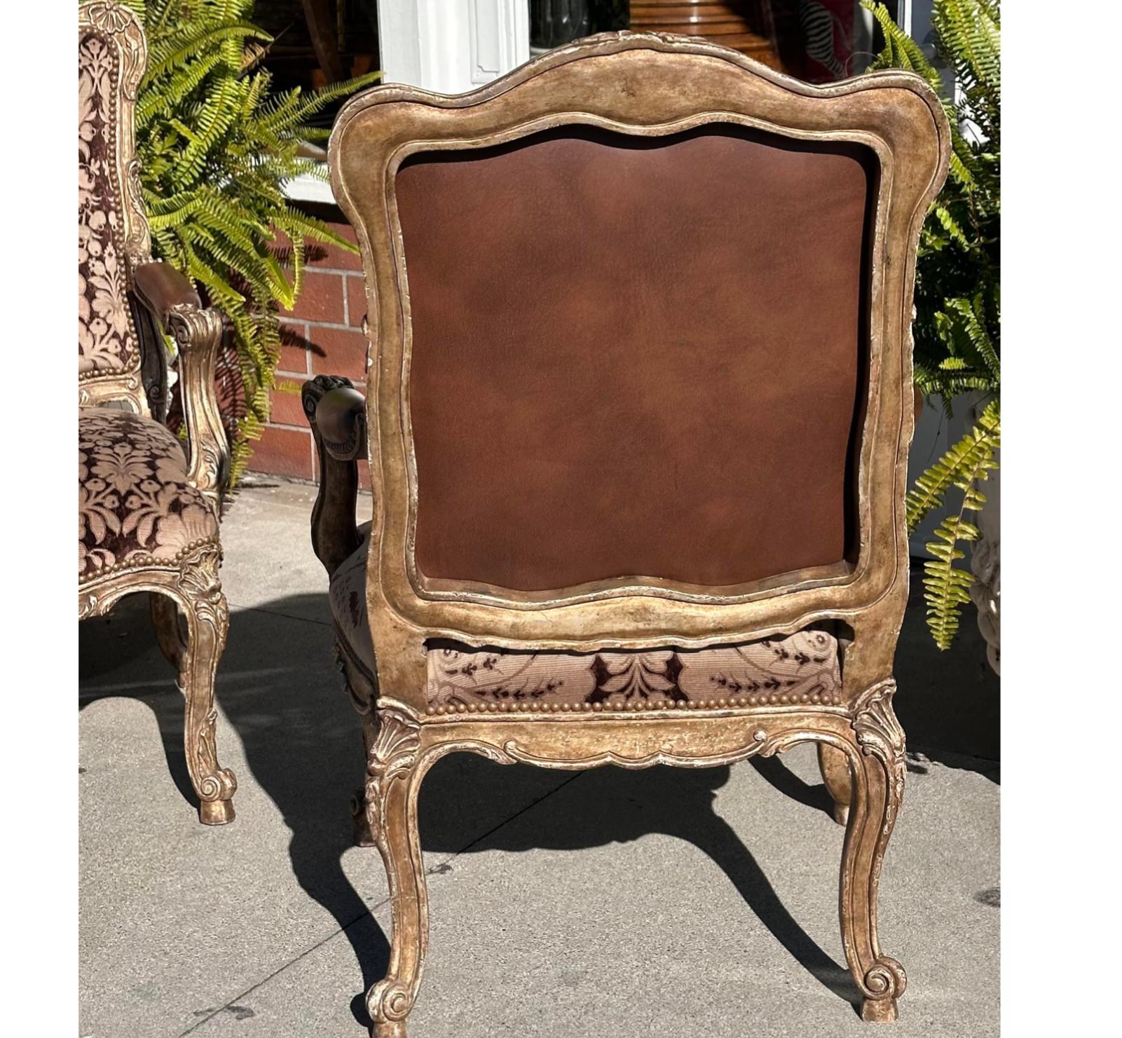 Pair of Quatrain for Dessin Fournir Venetian Shell Giltwood Arm Chairs For Sale 1