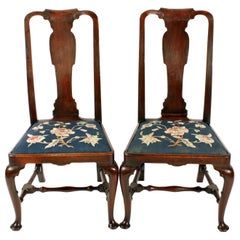 Pair of Queen Ann Black Walnut Chairs