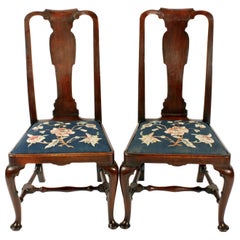 Antique Pair of Queen Ann Black Walnut Chairs