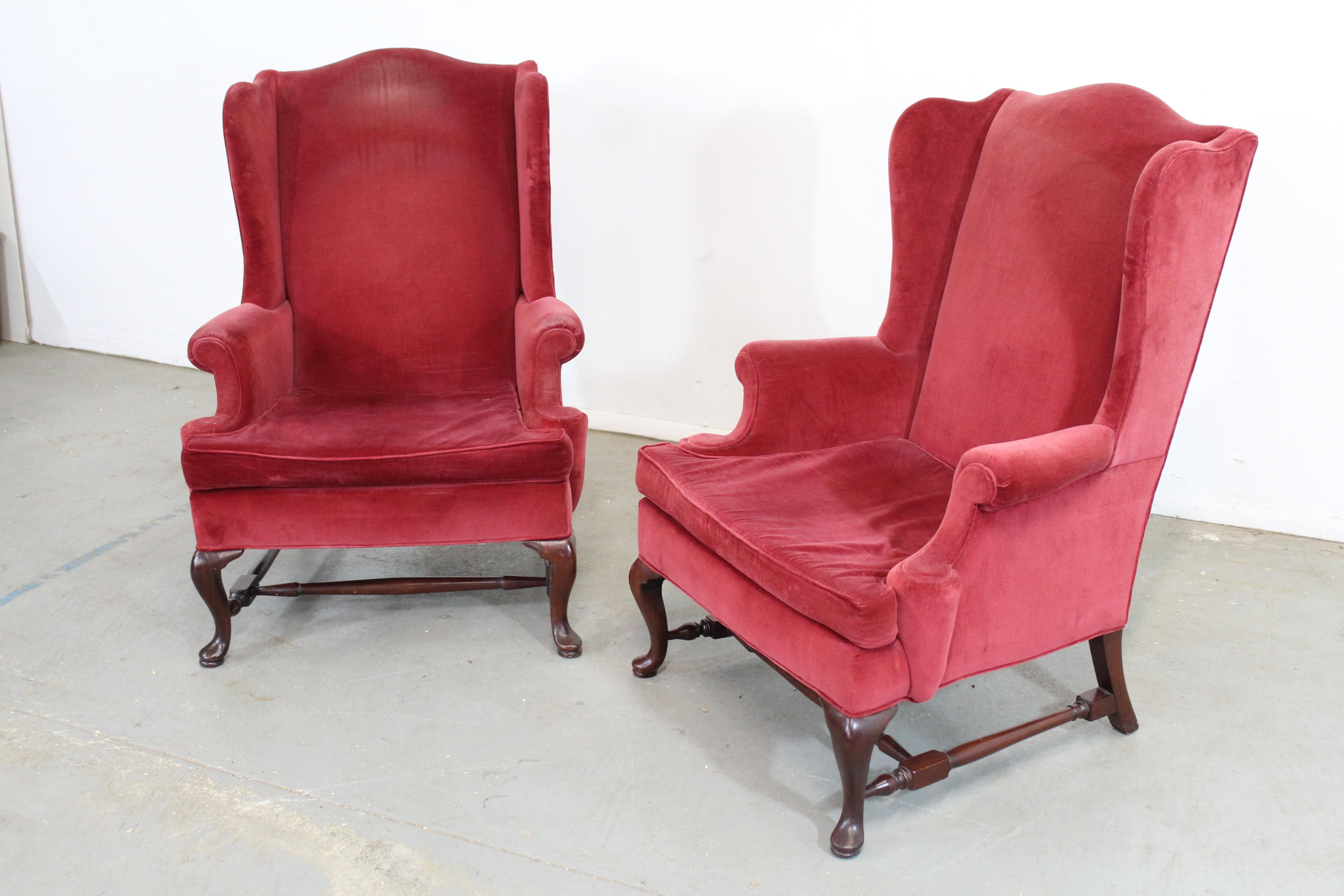 Pair of Queen Anne Fireside Wingback Chairs by Hickory Chair Co 9