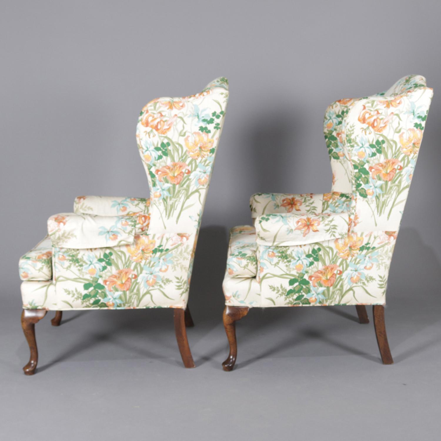 floral queen anne wingback chair
