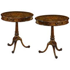 Pair of Queen Anne Oyster Veneer Drum Tables