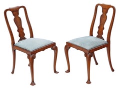 Pair of Queen Anne Revival Walnut Dining Hall Bedroom Chairs