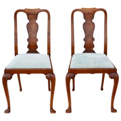 Pair of Queen Anne Revival Walnut Dining Hall Bedroom Chairs