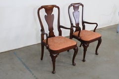 Pair of Queen Anne Solid Mahogany Dining Arm Chairs by Baker