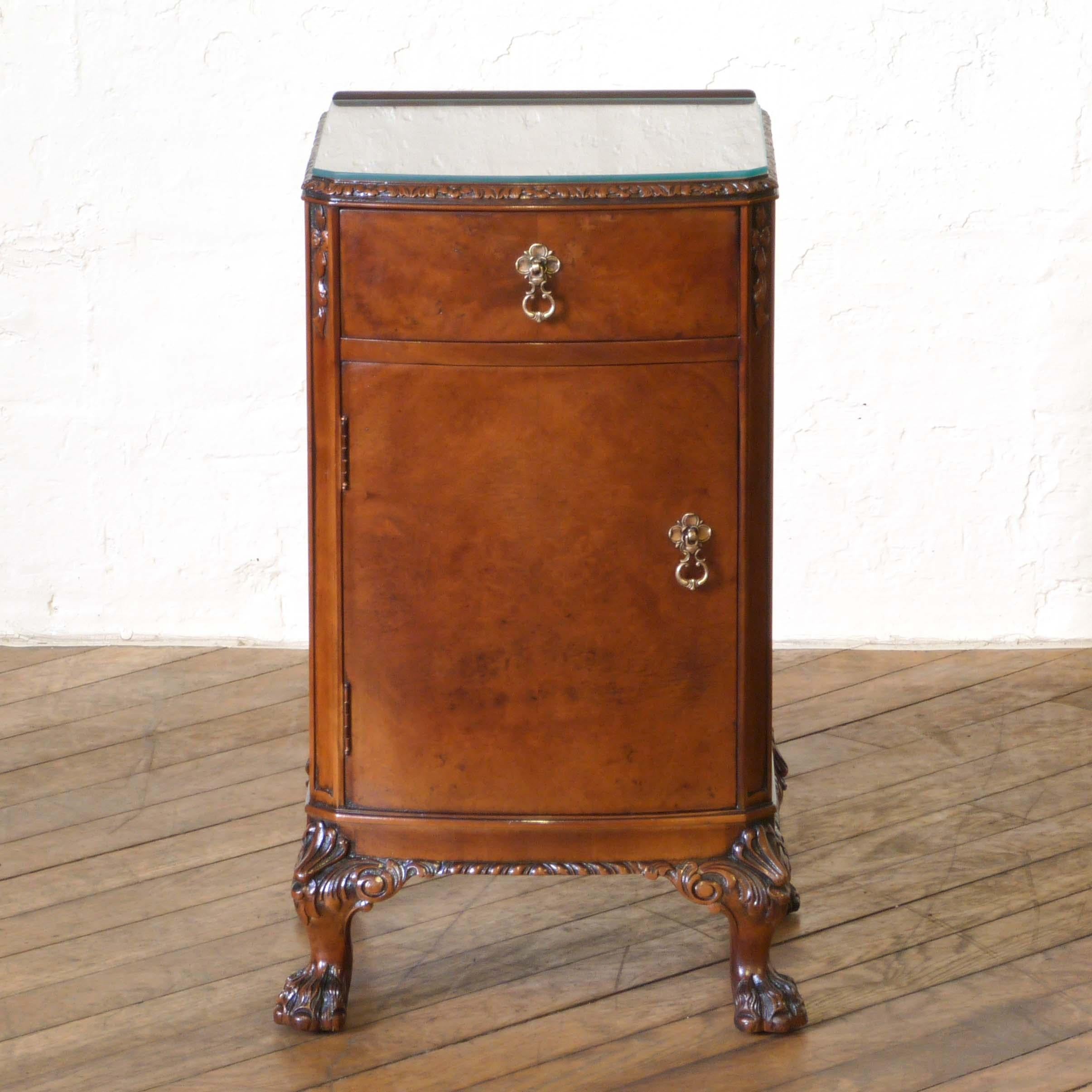 Polished Pair of Queen Anne Style Bedside Cabinets