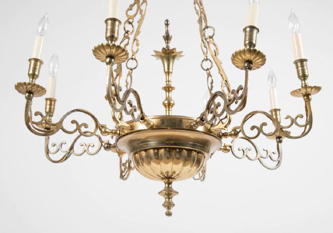 Pair of Queen Anne Style Brass Chandeliers For Sale 1