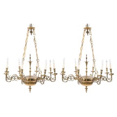 Pair of Queen Anne Style Brass Chandeliers