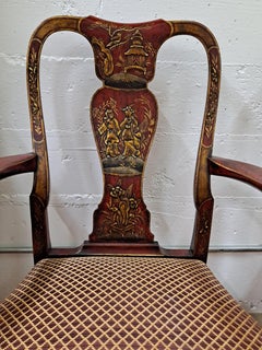 Pair of Queen Anne-Style Chinoiserie Painted Armchairs With Upholstered Seats