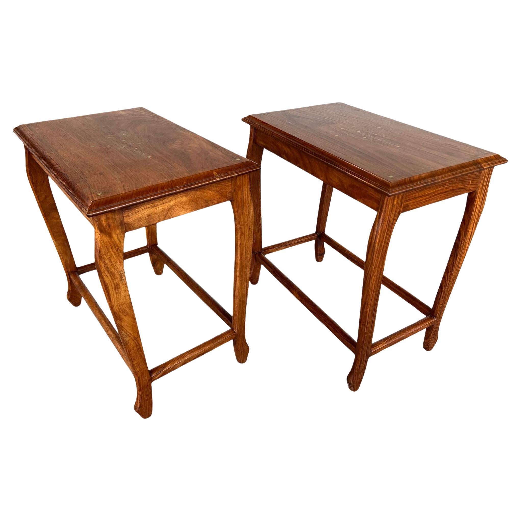 Pair of Queen Anne Style Inlaid Rectangular Top Side Tables or End Tables