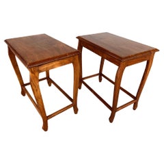 Pair of Queen Anne Style Inlaid Rectangular Top Side Tables or End Tables