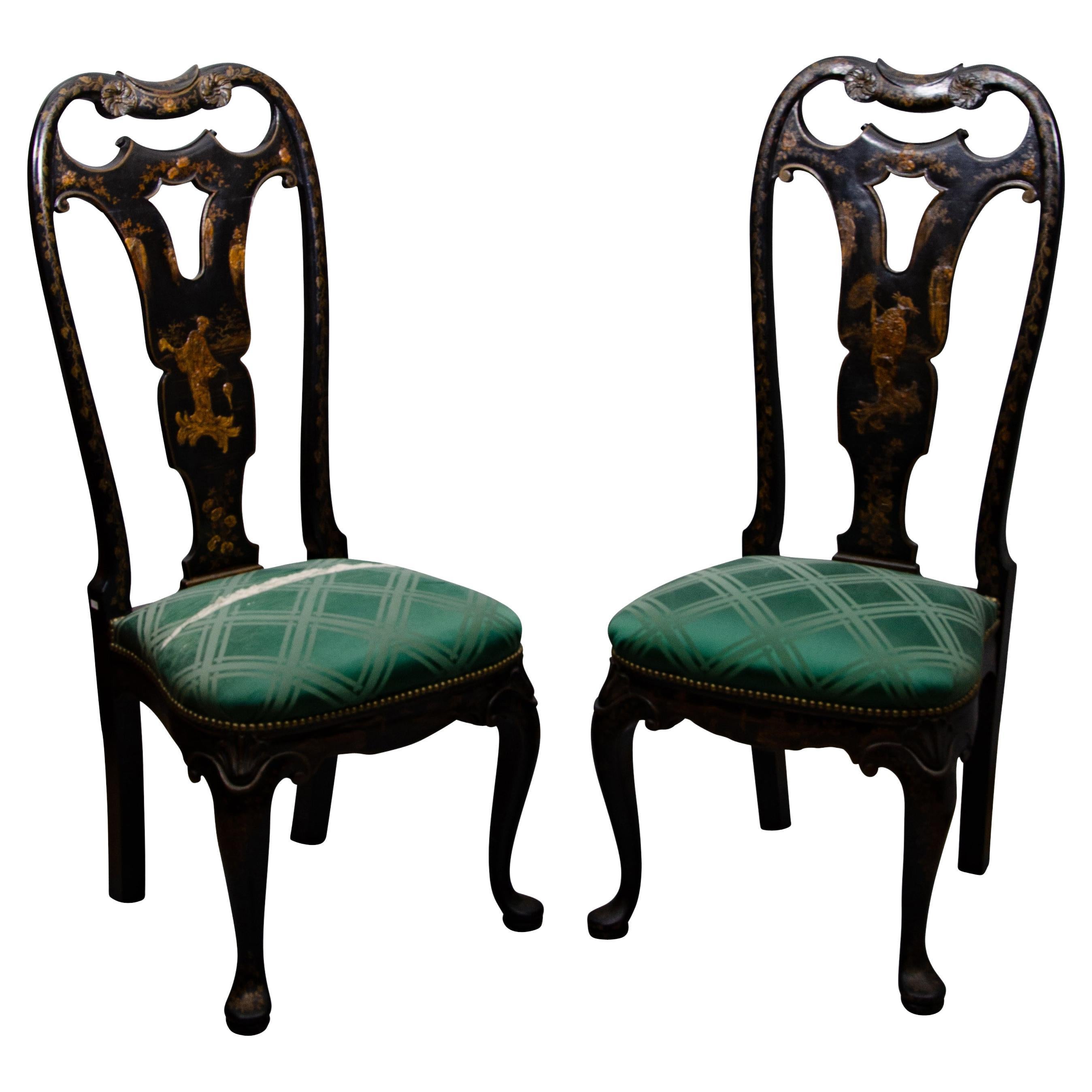 Pair of Queen Anne Style Japanned Side Chairs For Sale