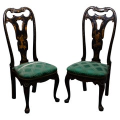 Antique Pair of Queen Anne Style Japanned Side Chairs