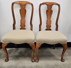 Pair of Queen Anne Style Mahogany and Upholstered Seat Dining Chairs