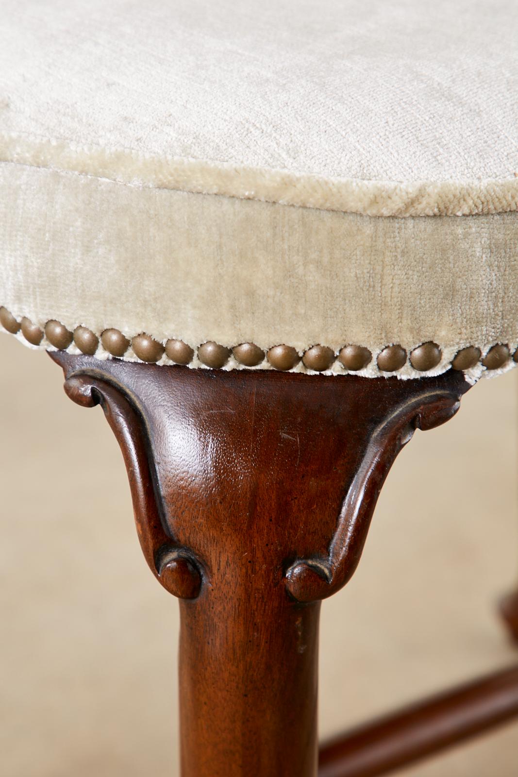 Pair of Queen Anne Style Mahogany and Velvet Footstools For Sale 5