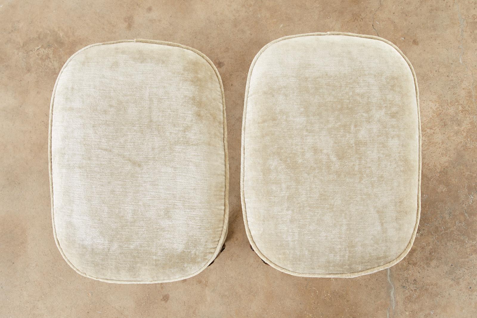 19th Century Pair of Queen Anne Style Mahogany and Velvet Footstools