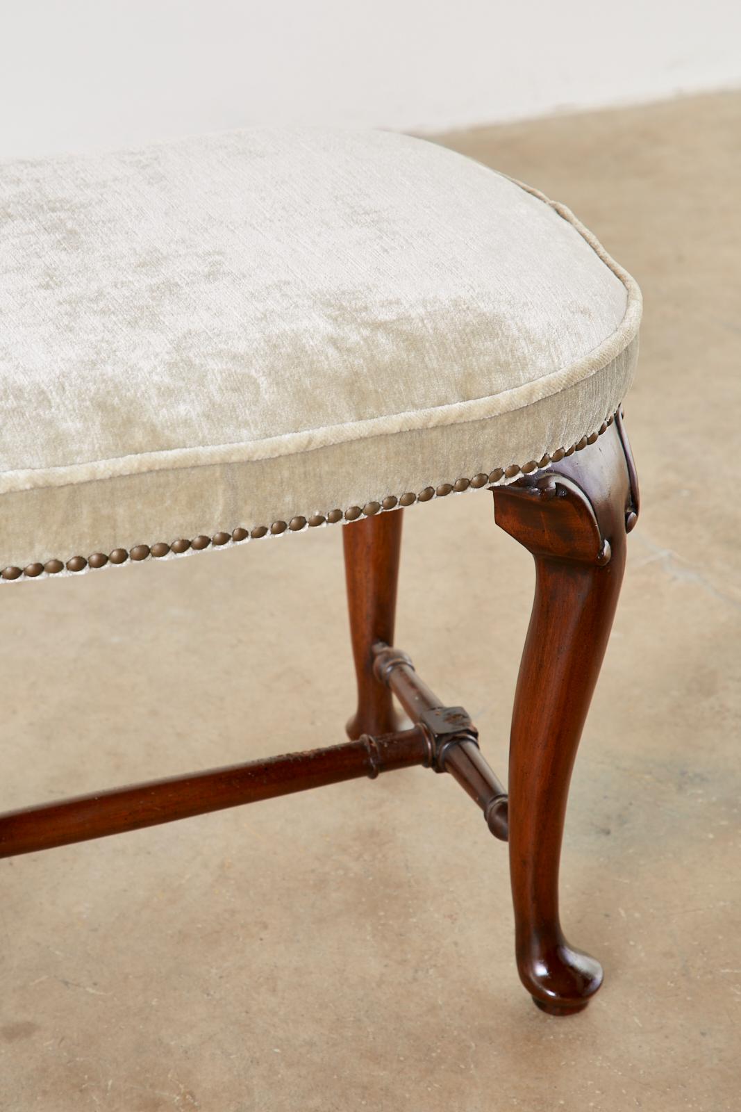 Pair of Queen Anne Style Mahogany and Velvet Footstools For Sale 1