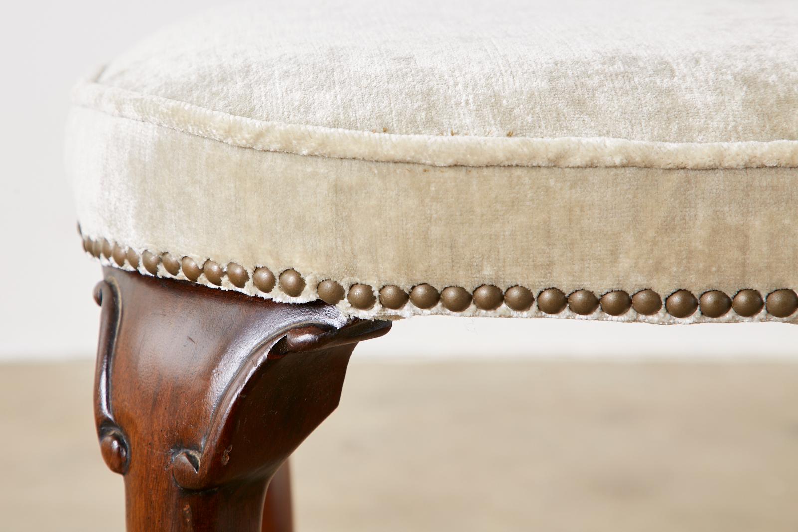 Pair of Queen Anne Style Mahogany and Velvet Footstools For Sale 2