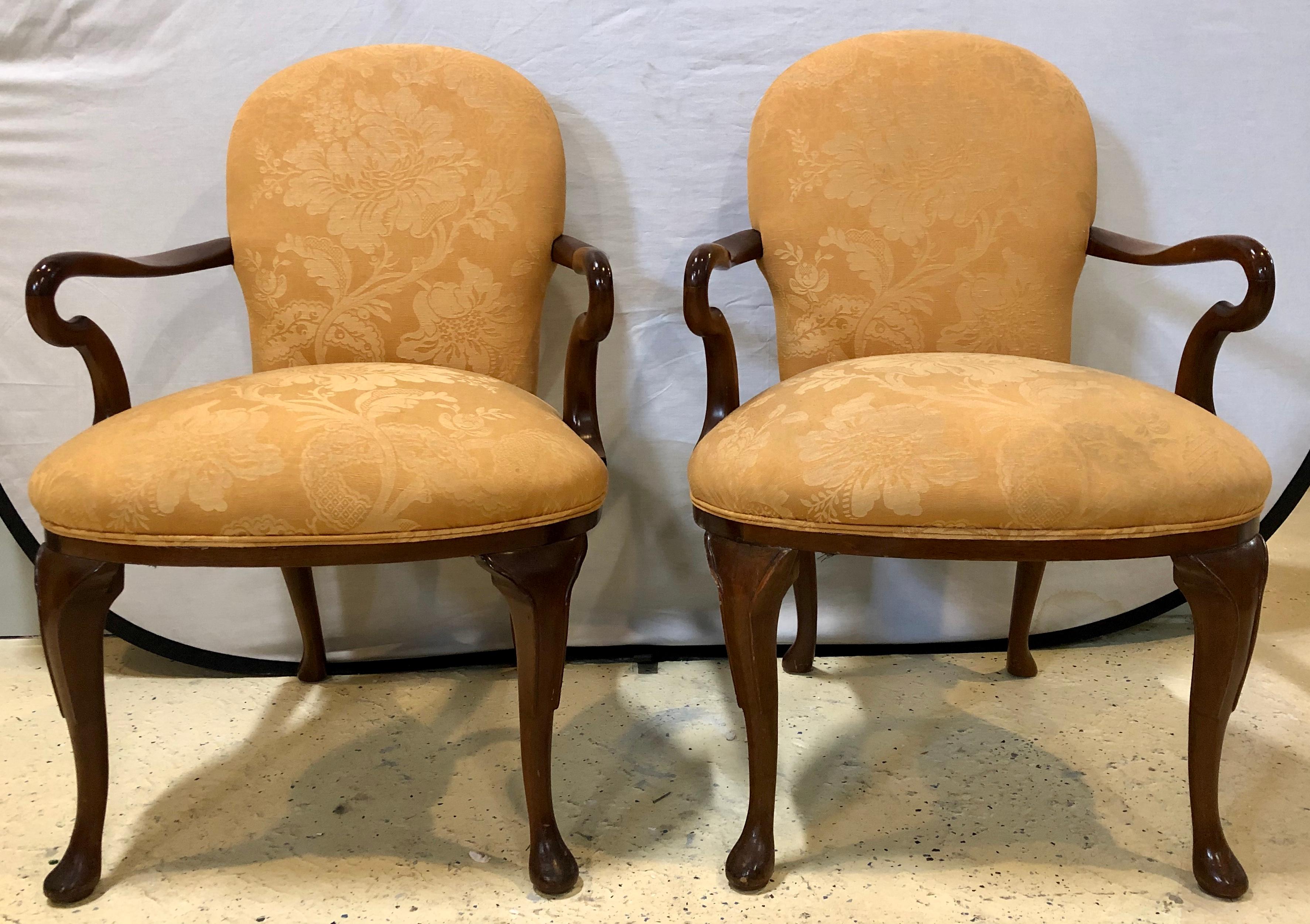 Pair of Queen Anne Style Open Armchairs or Bergeres In Good Condition In Stamford, CT