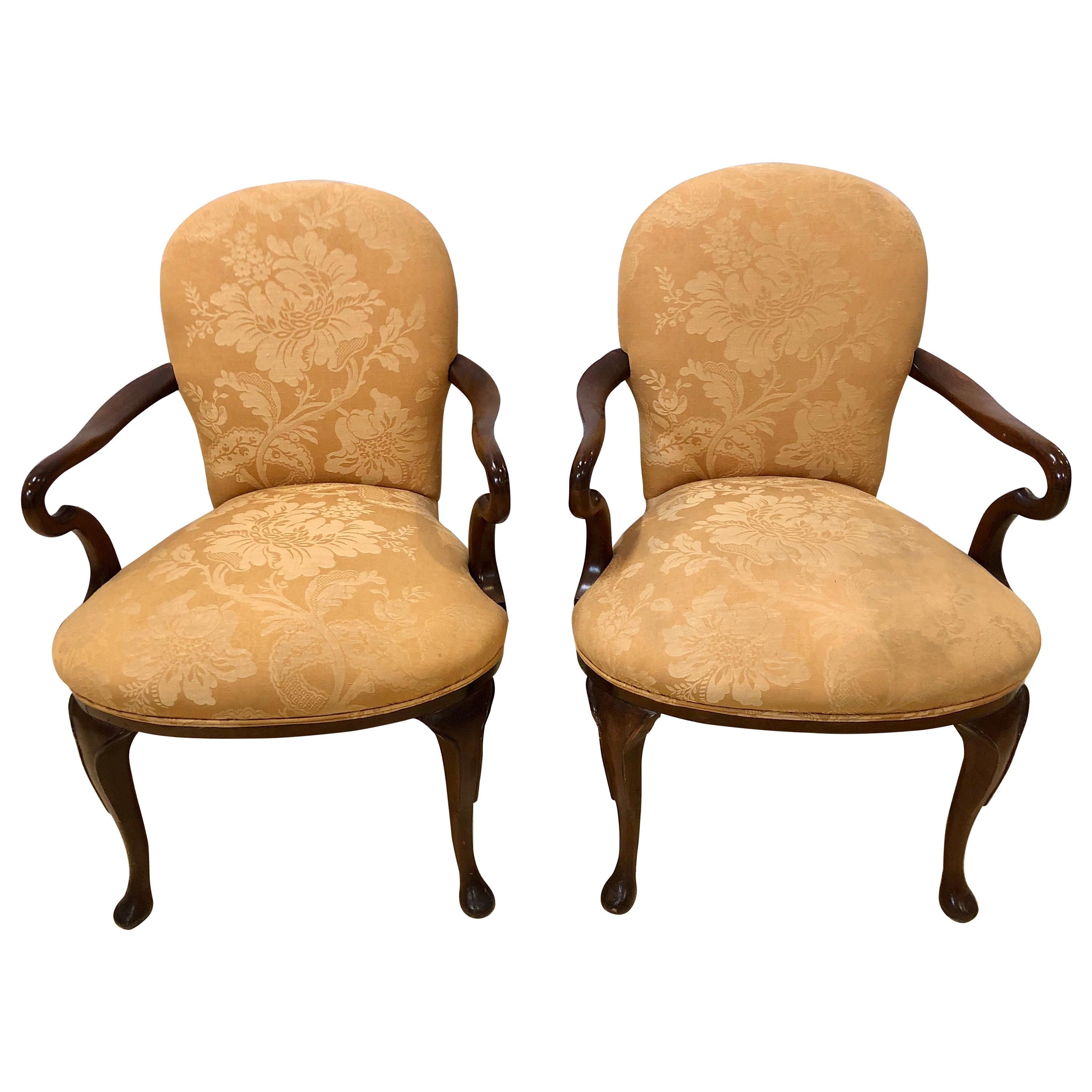 Pair of Queen Anne Style Open Armchairs or Bergeres