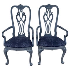 Pair of Queen Anne Style Painted Gray Armchairs