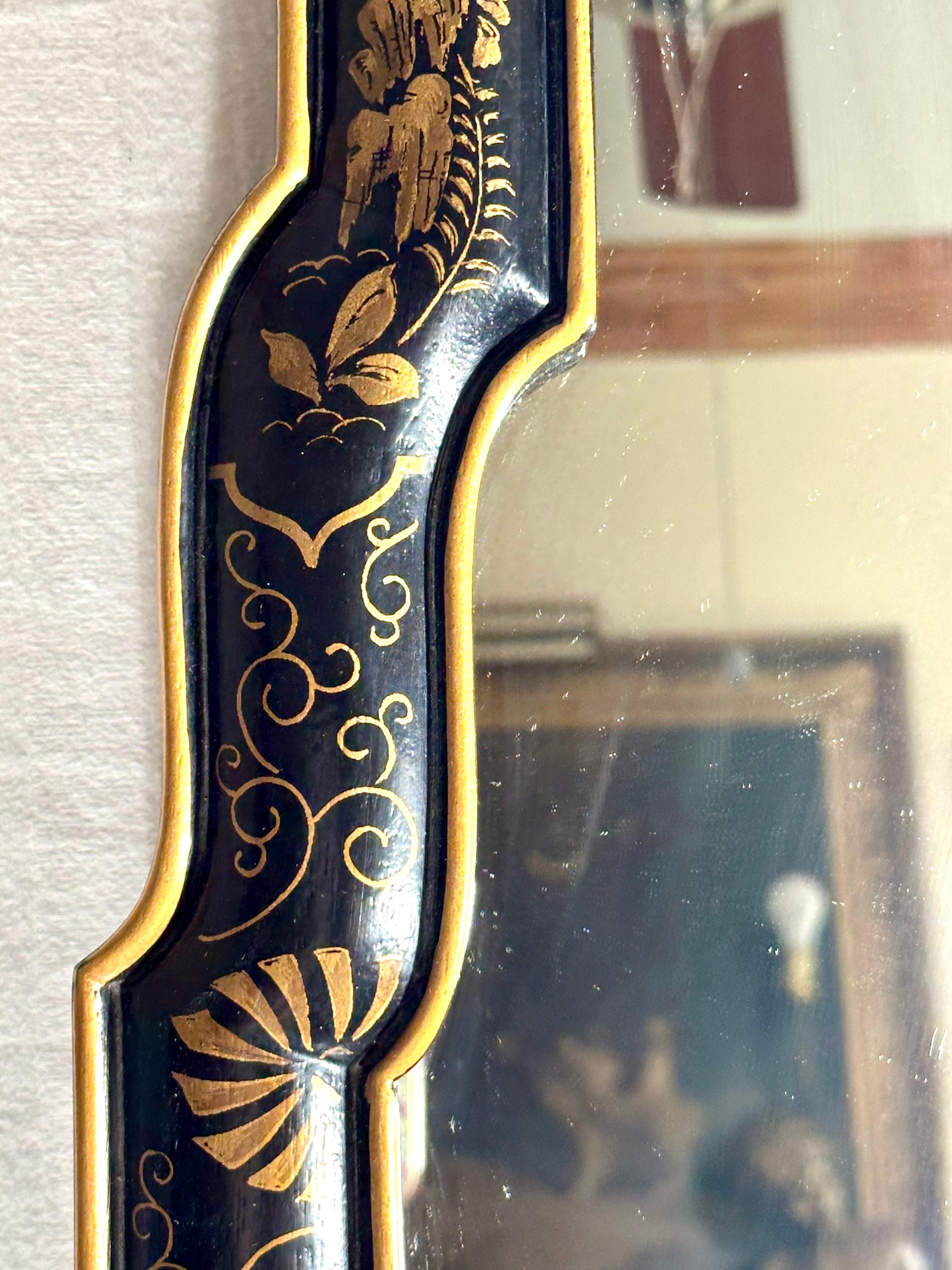 Pair of Queen Anne Style Parcel Gilt Black Japanned Mirrors. 3