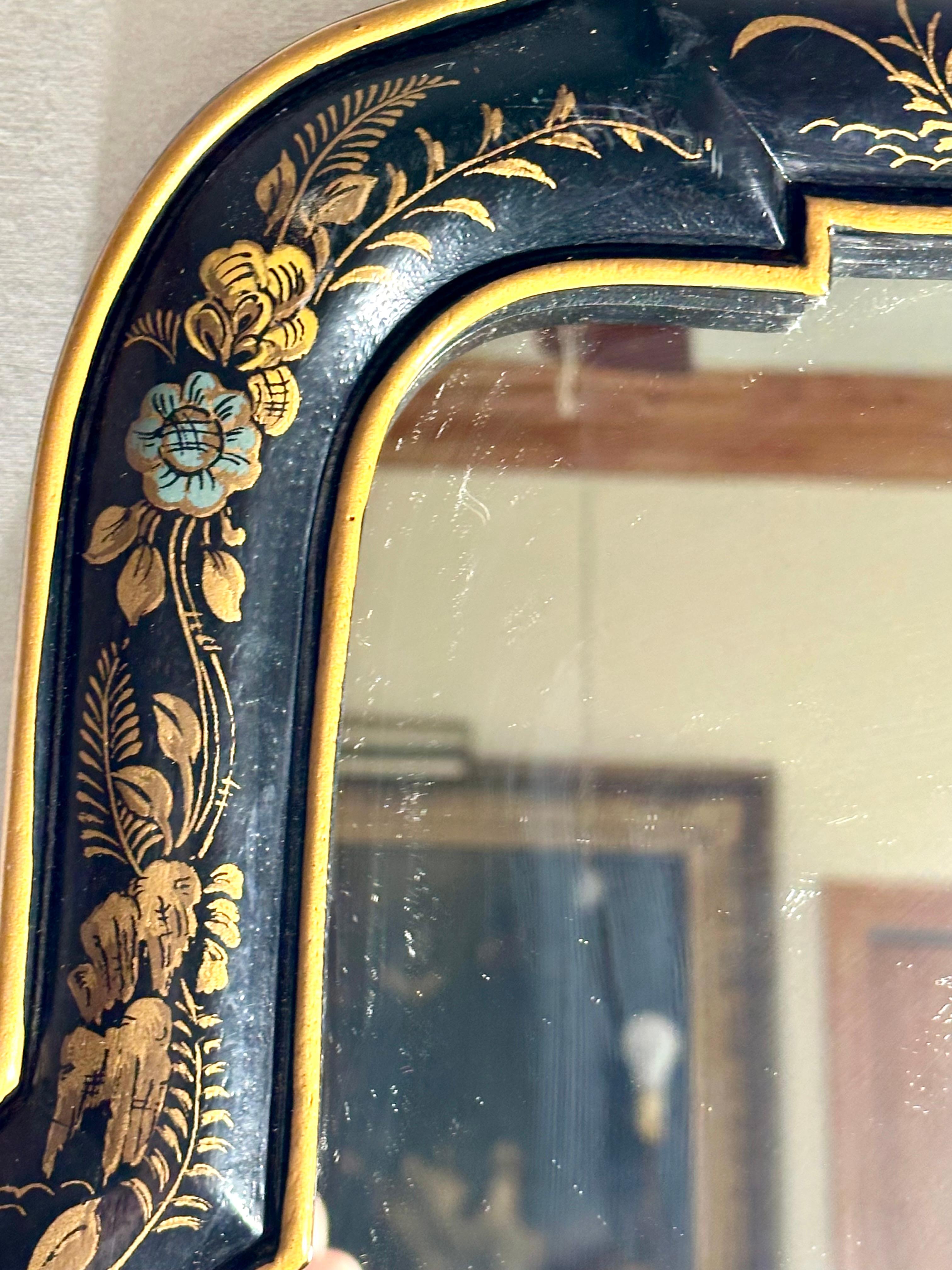 Pair of Queen Anne Style Parcel Gilt Black Japanned Mirrors. 4