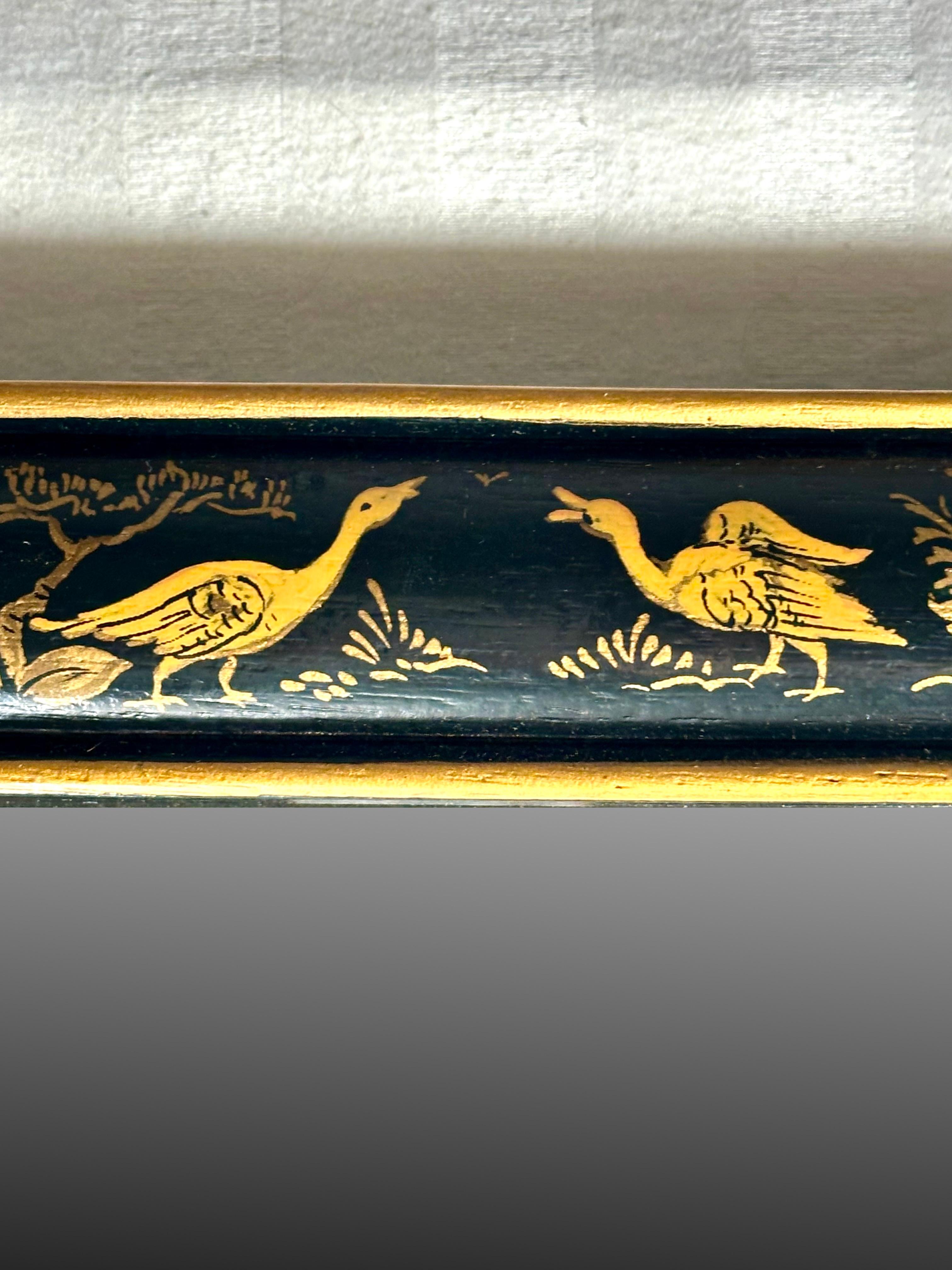Unknown Pair of Queen Anne Style Parcel Gilt Black Japanned Mirrors.