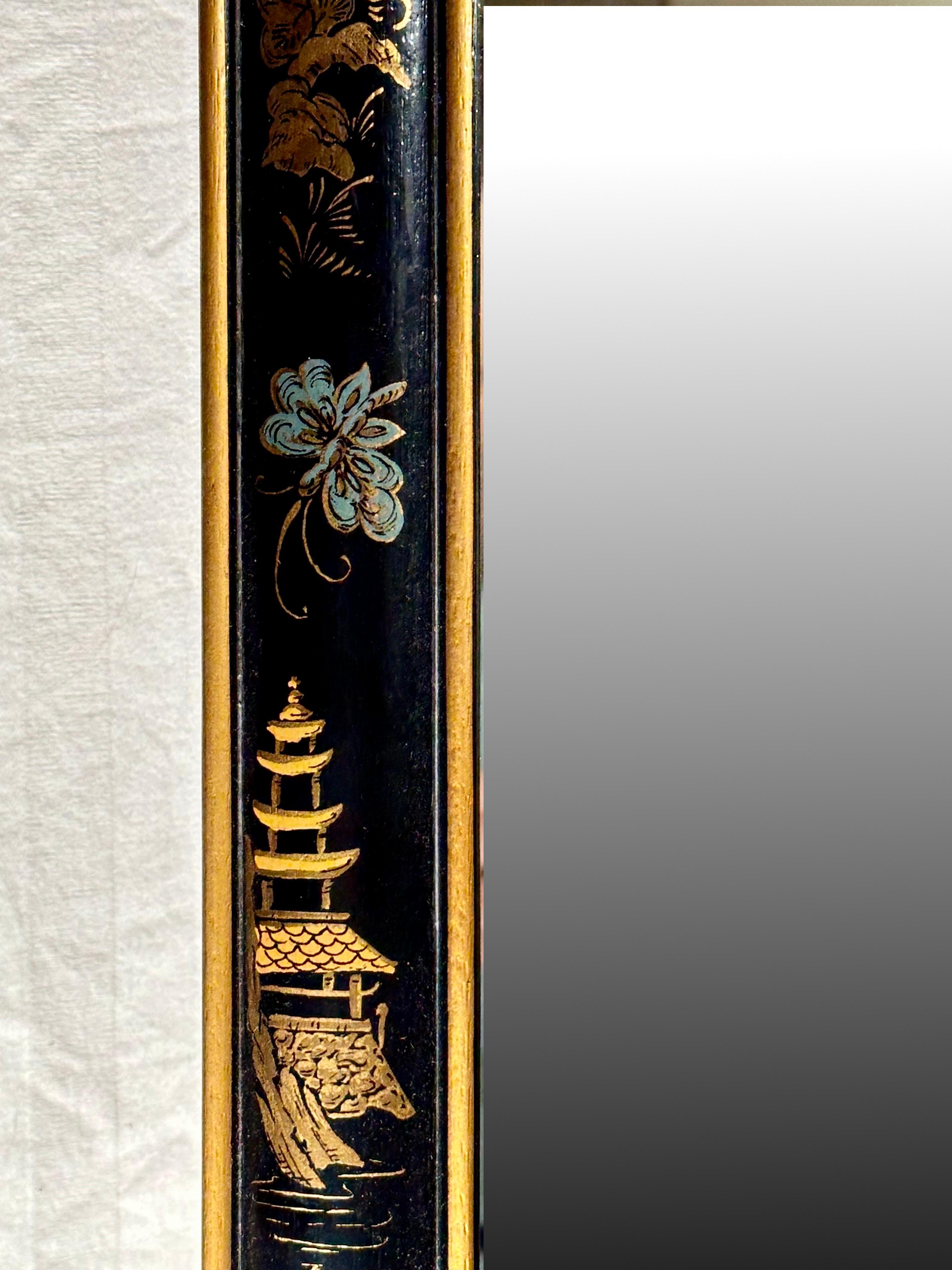 Pair of Queen Anne Style Parcel Gilt Black Japanned Mirrors. In Good Condition In Vero Beach, FL