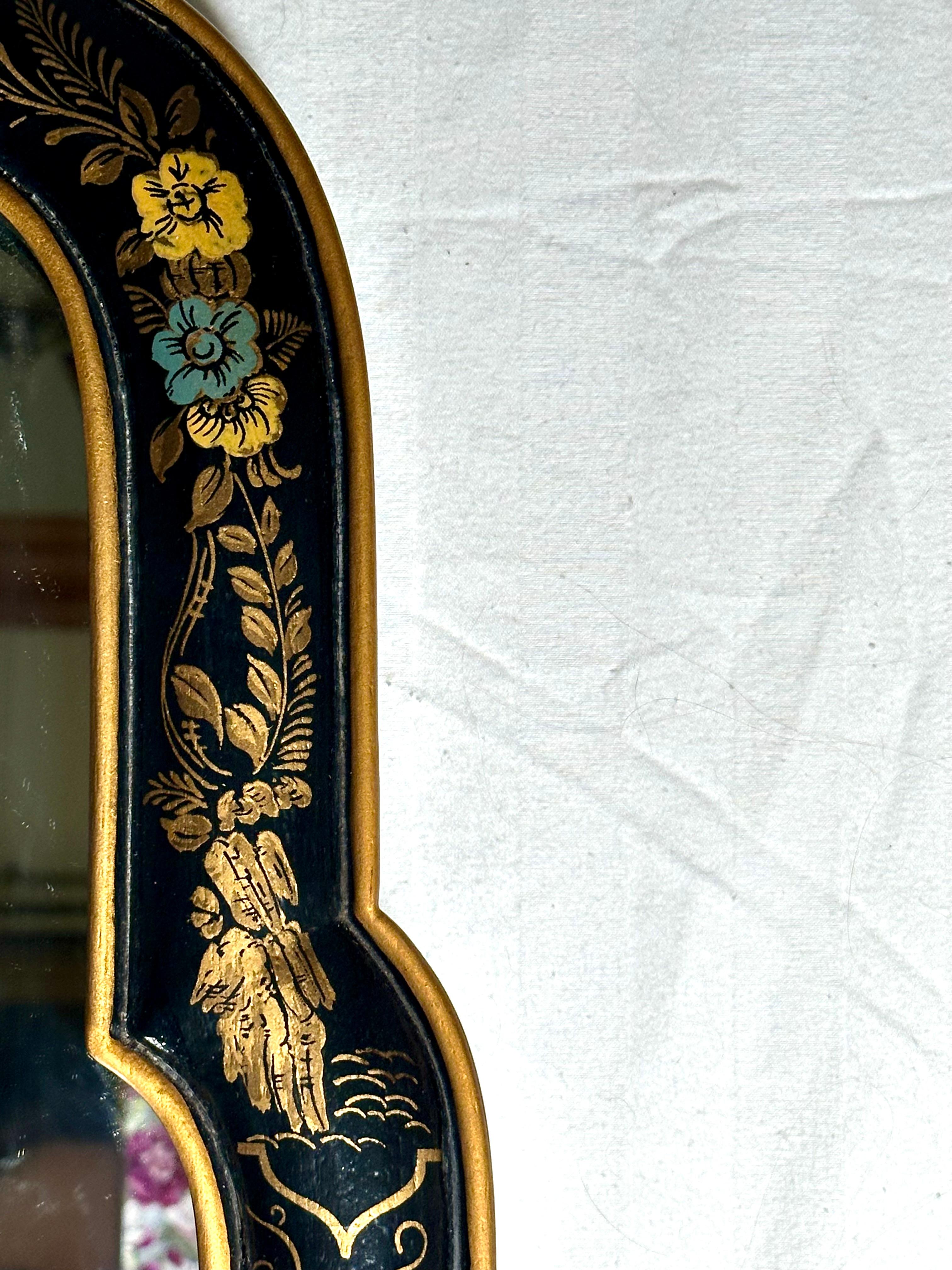 Pair of Queen Anne Style Parcel Gilt Black Japanned Mirrors. 1
