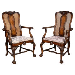 Antique Pair of Queen Anne style Walnut arm chairs, circa 1900