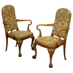 Pair of Queen Anne Style Walnut Open Armchairs