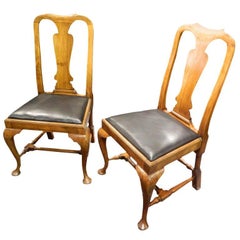 Pair of Queen Anne Style Walnut Side Chairs Yoked Crest, 19th Century