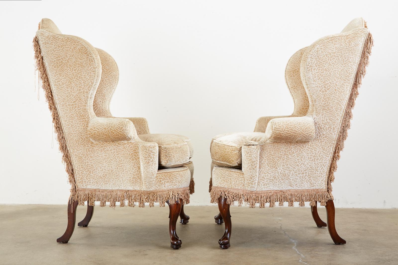 Pair of Queen Anne Style Wingback Chairs by Dunbar 3